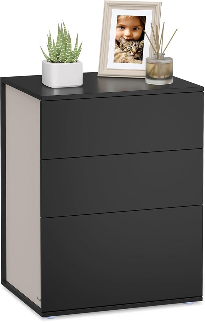 Noptiera cu 3 sertare, Vasagle, 45x35x58.7 cm, asamblare fara unelte, PAL, negru cerneala/bej - imagine 7